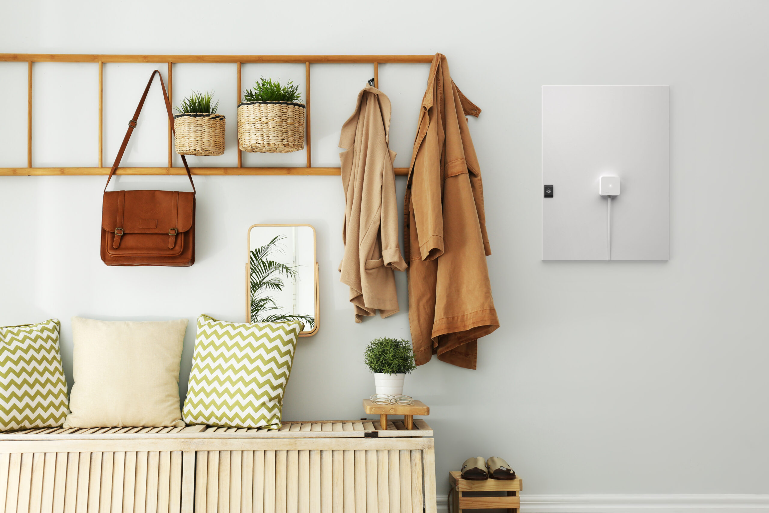 Cozy hallway interior with new stylish furniture Elbilsladdare Zaptec Pro